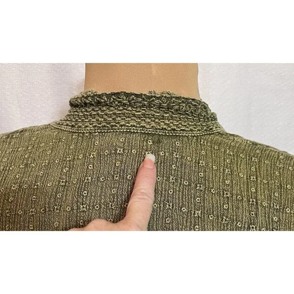 Boho Asymmetrical Handkerchief Hem Embroidered Open Cardigan Knit Green Cottage - Picture 7 of 7